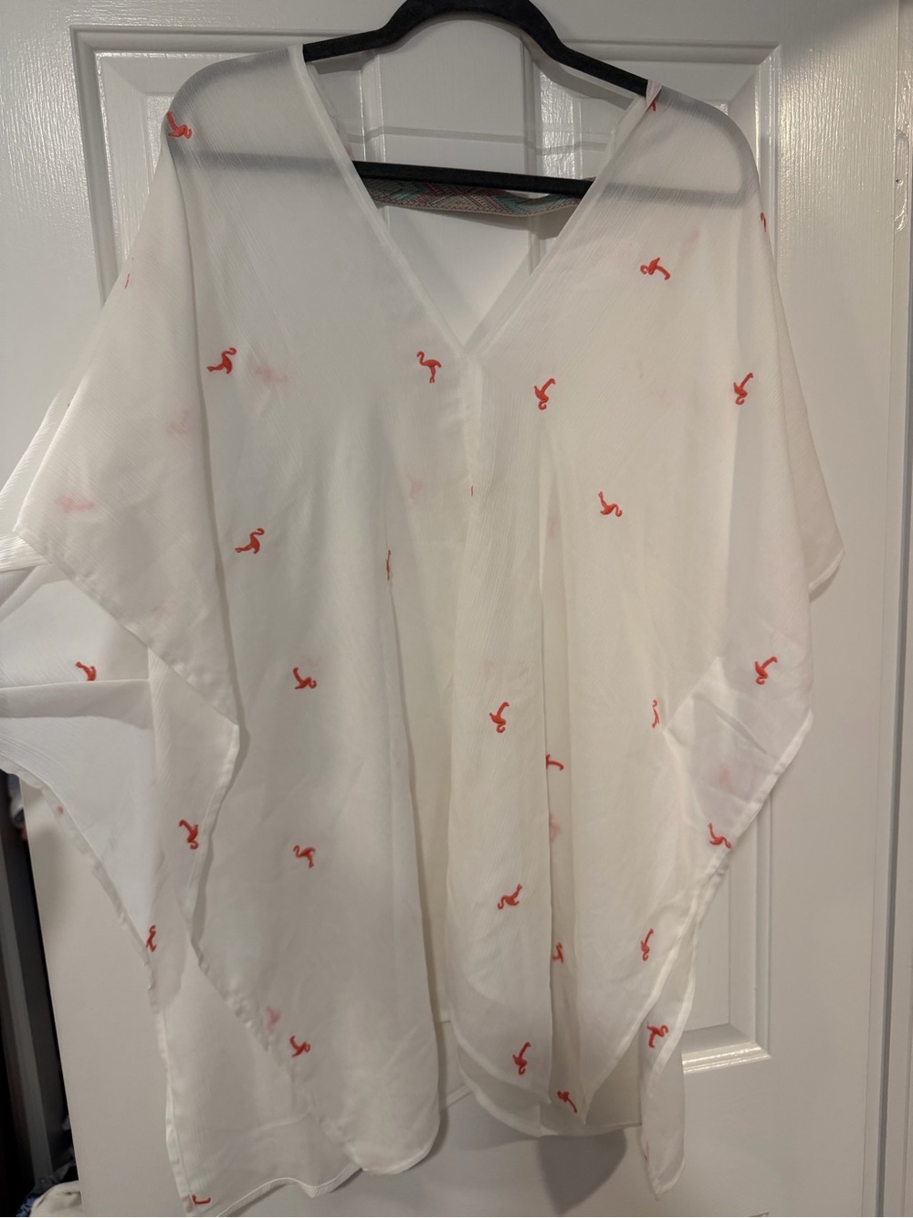 Xhilaration White Sheer V-Neck Flamingo Accent Cover-Up